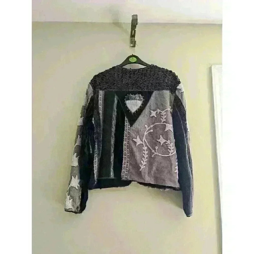 Coldwater Creek Grey Patchwork Button Down Jacket… - image 8